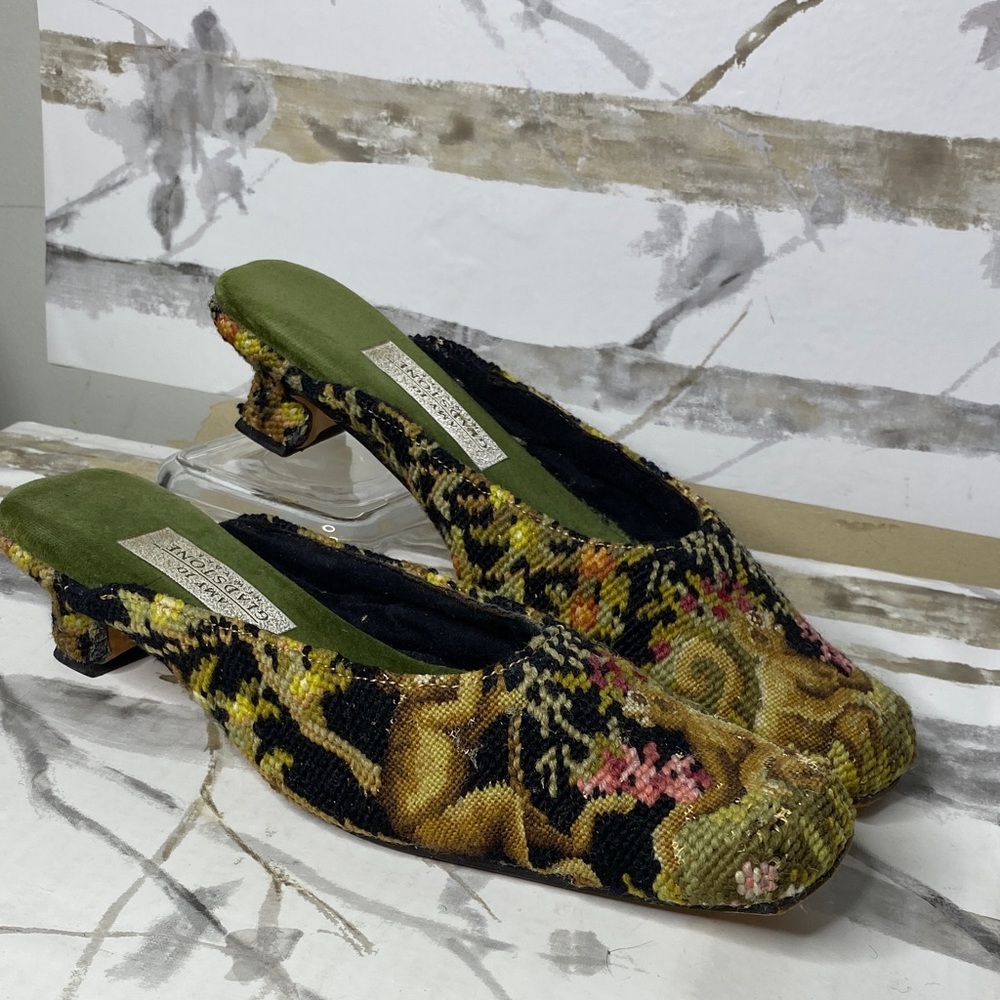 Amy Gladstone Monkey/Floral tapestry slippers